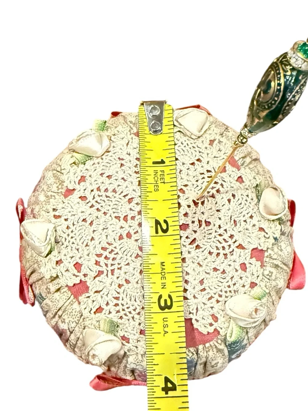 Victorian Floral Pin Cushion w/ Vintage Hatpin – Antique Sewing Collectible